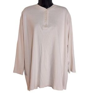 Jason‎ Maxwell Henley Shirt Long Sleeve Casual Top Oversized Beige Size 3XL